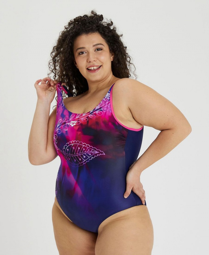 Maillot de Bain Arena U Back Placement Plus Bleu Marine Rose Multicolore Femme | XVL-74370826