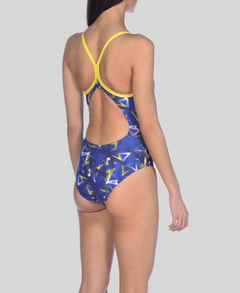 Maillot de Bain Arena Power Triangle Light Drop Bleu Jaune Femme | QUO-68810171