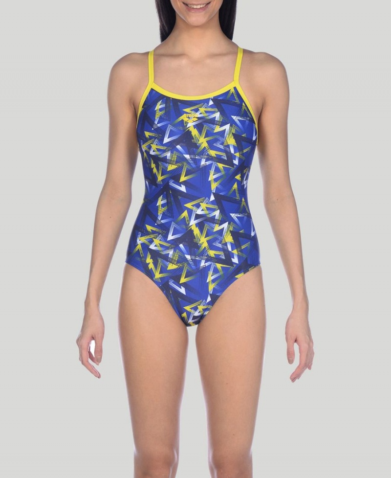 Maillot de Bain Arena Power Triangle Light Drop Bleu Jaune Femme | QUO-68810171