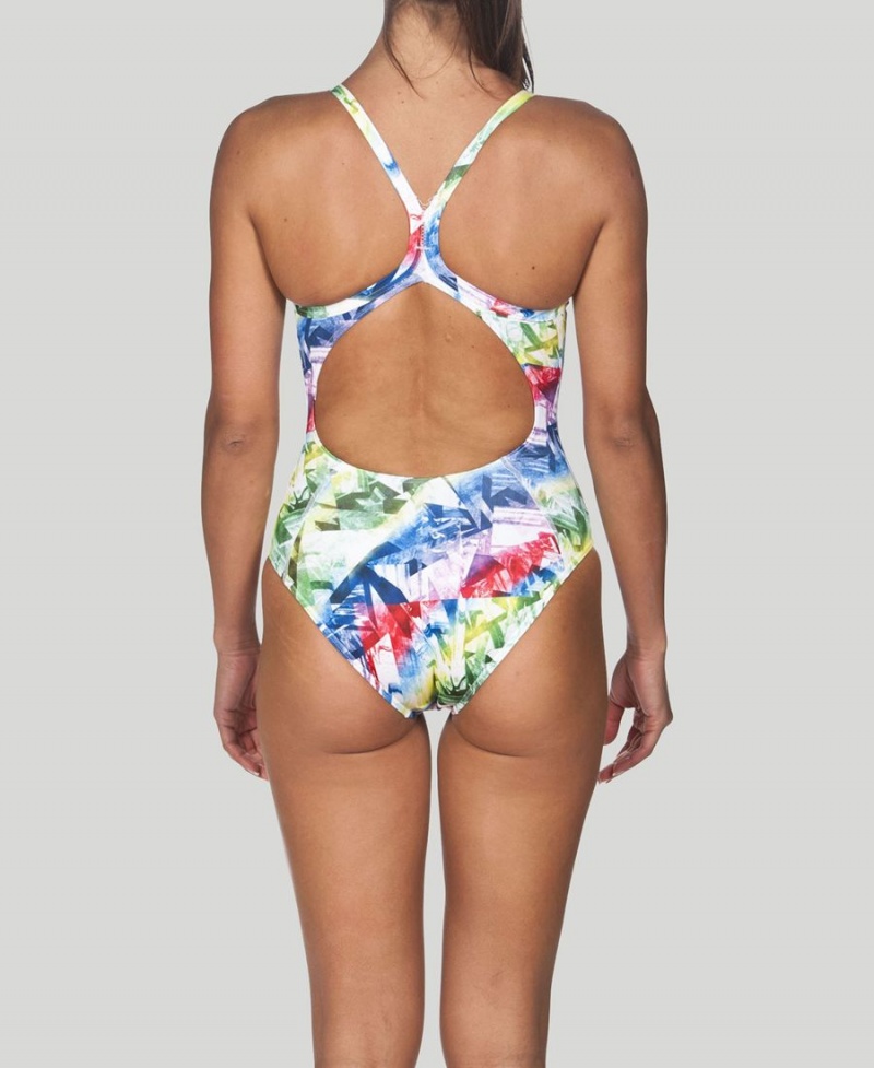 Maillot de Bain Arena Glitch Light Drop Back Blanche Multicolore Femme | WTI-48255102