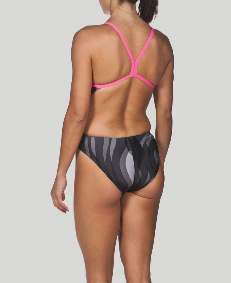 Maillot de Bain Arena Wavy D'eau Challenge Back Noir Rose Femme | XAZ-74625475