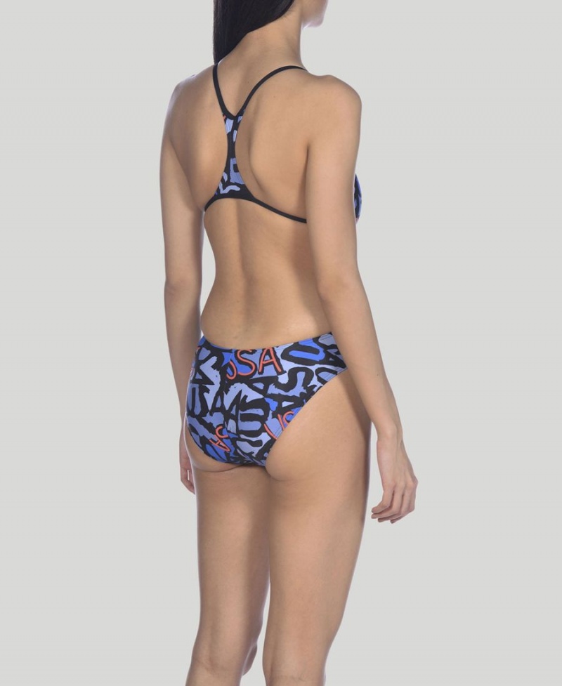 Maillot de Bain Arena Usa Allover Booster Back Bleu Marine Multicolore Femme | CWX-67814393