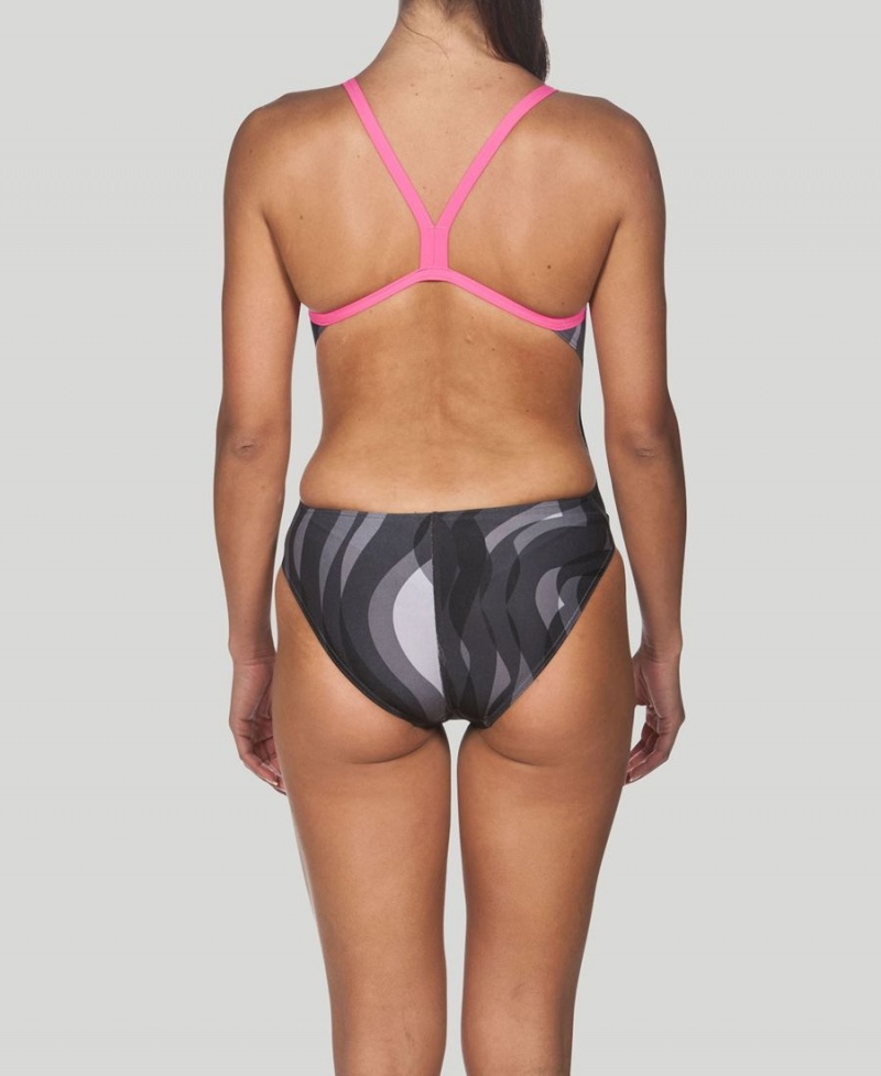 Maillot de Bain Arena Wavy D'eau Challenge Back Noir Rose Femme | XAZ-74625475