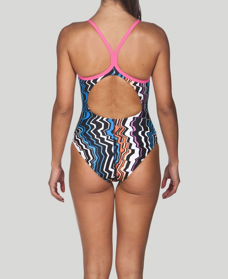 Maillot de Bain Arena Zig Zag Light Drop Back Noir Rose Femme | CBN-21139134