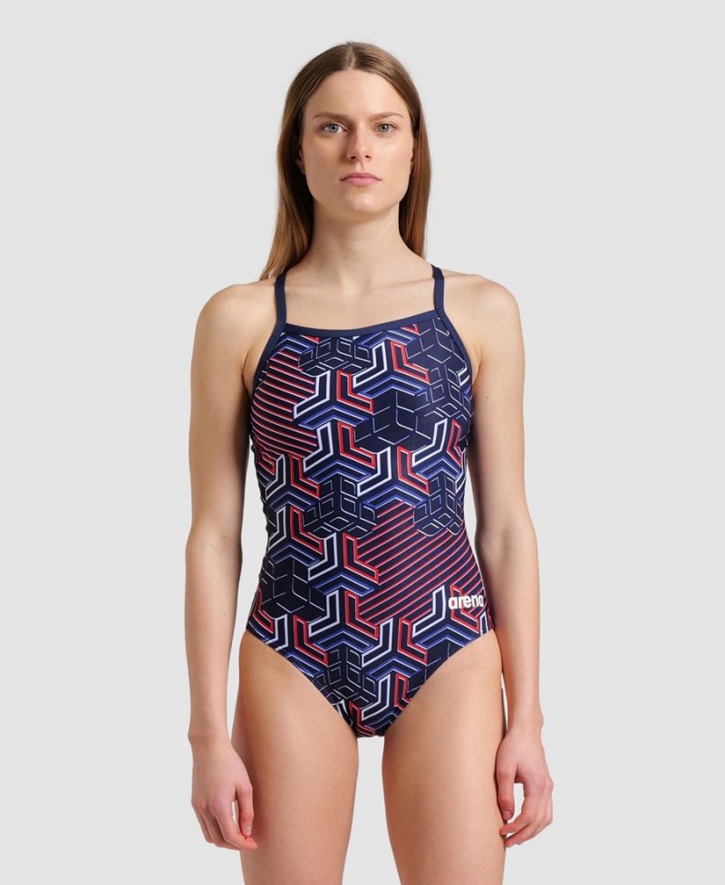 Maillot de Bain Arena Kikko Pro Light Drop Back Bleu Marine Rouge Blanche Femme | CTD-27738153