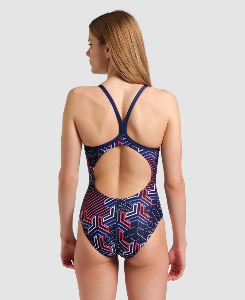 Maillot de Bain Arena Kikko Pro Light Drop Back Bleu Marine Rouge Blanche Femme | CTD-27738153