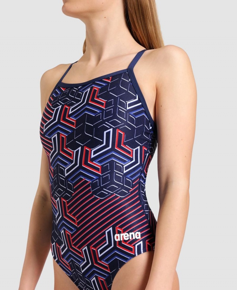 Maillot de Bain Arena Kikko Pro Light Drop Back Bleu Marine Rouge Blanche Femme | CTD-27738153