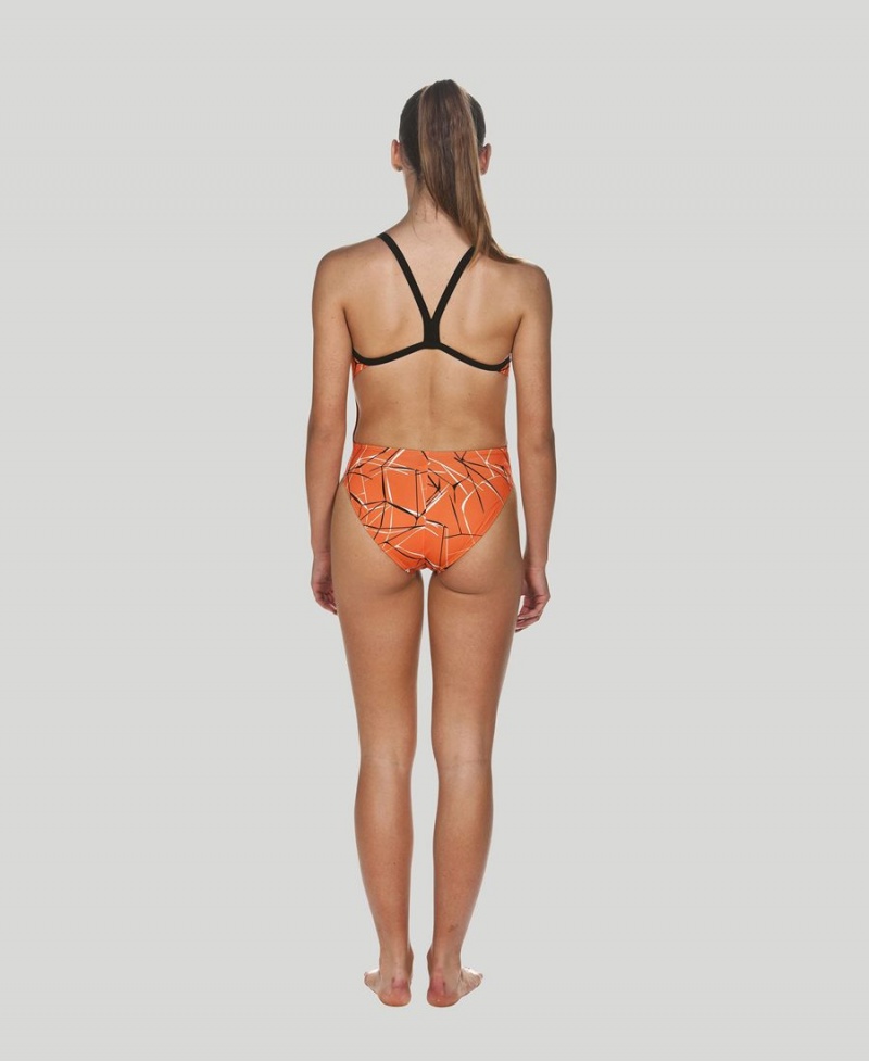 Maillot de Bain Arena D'eau Challenge Back Orange Noir Femme | SHG-60271736