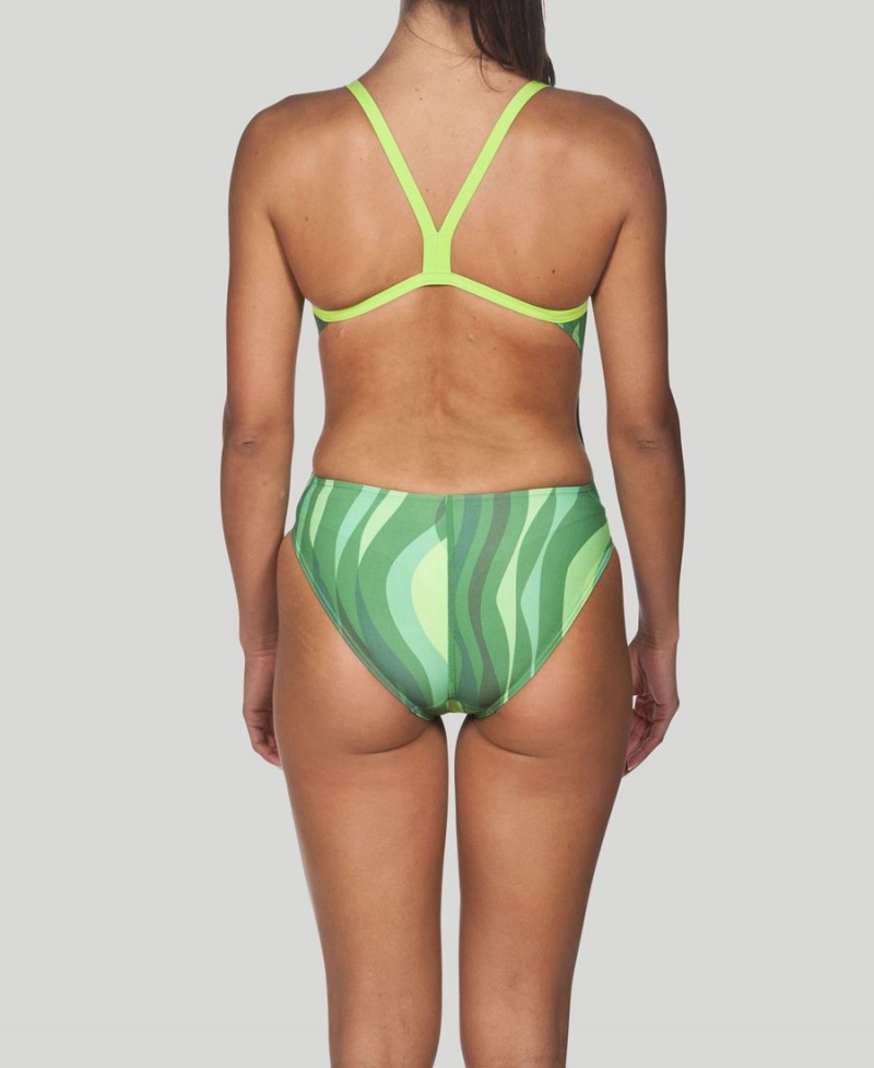 Maillot de Bain Arena Wavy D'eau Challenge Back Vert Femme | VTV-57011338