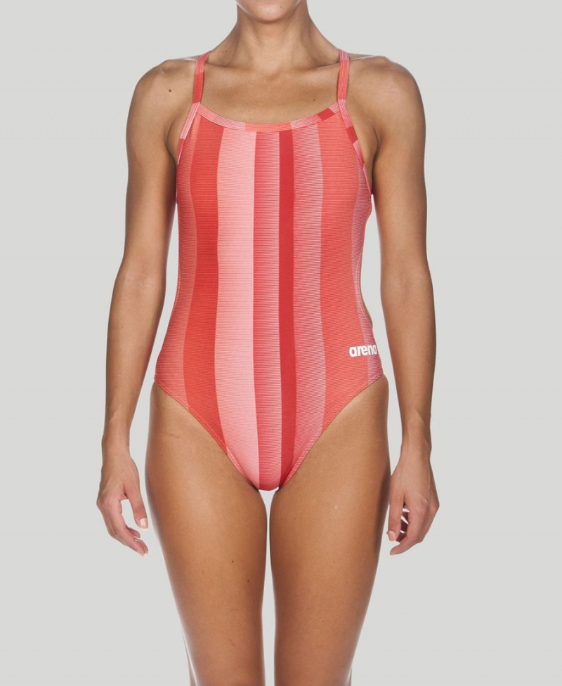 Maillot de Bain Arena Blended Stripe Challenge Back Rouge Femme | LEE-46593034