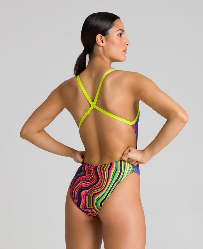 Maillot de Bain Arena Marbelized X Criss Cross Back Vert Multicolore Femme | XIF-90465319