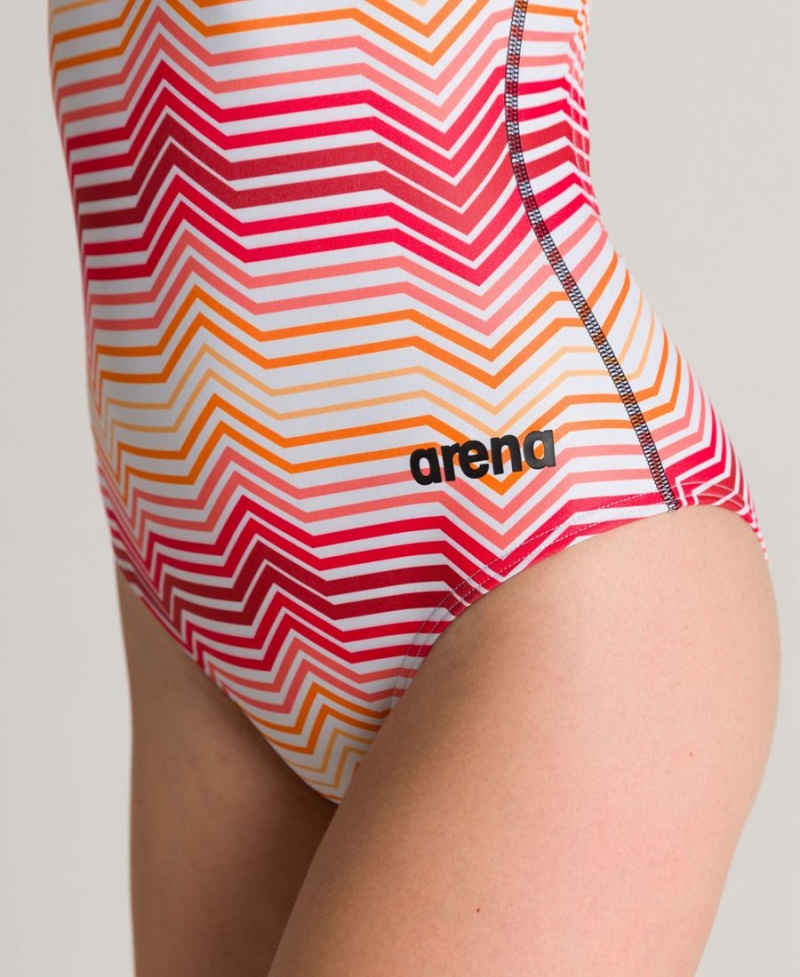 Maillot de Bain Arena Multicolor Stripes Light Drop Back Rouge Orange Multicolore Femme | EWX-49636810