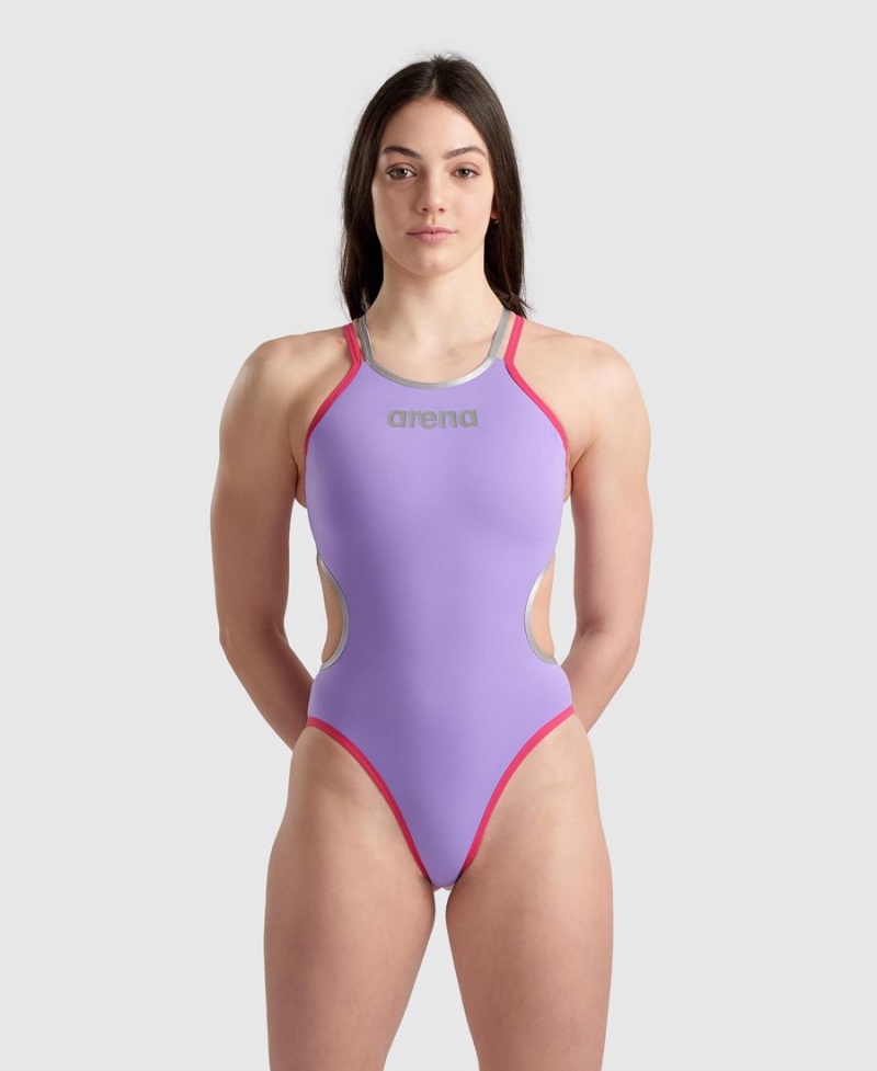 Maillot de Bain Arena One Double Cross Back Violette Rouge Femme | HAA-91721362