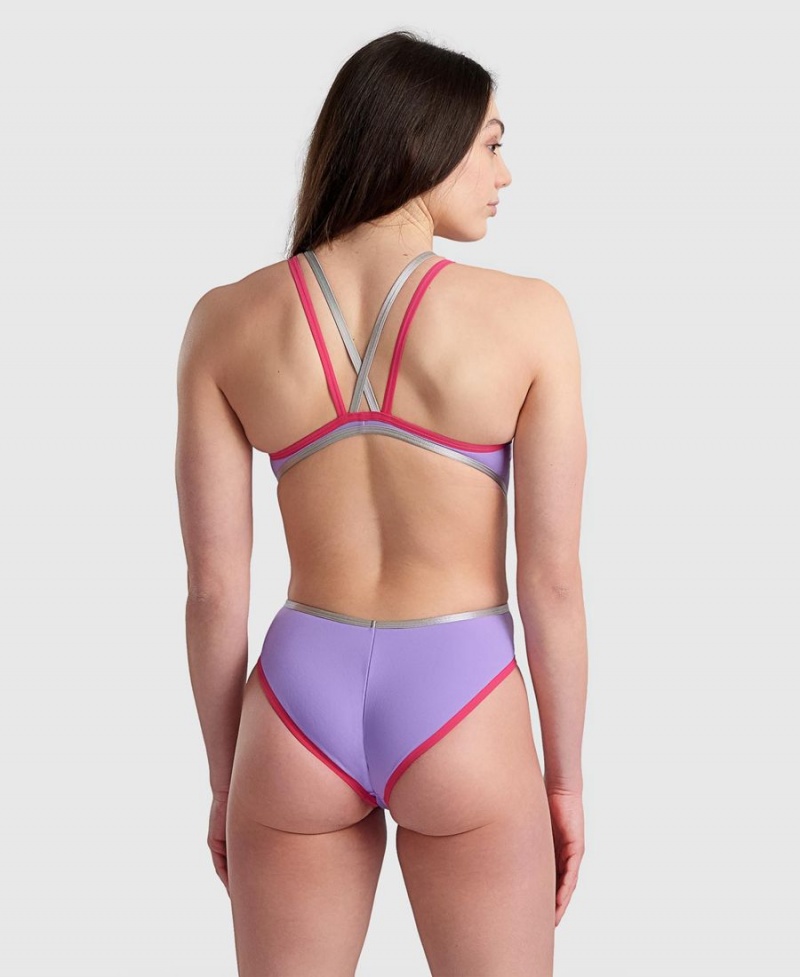 Maillot de Bain Arena One Double Cross Back Violette Rouge Femme | HAA-91721362