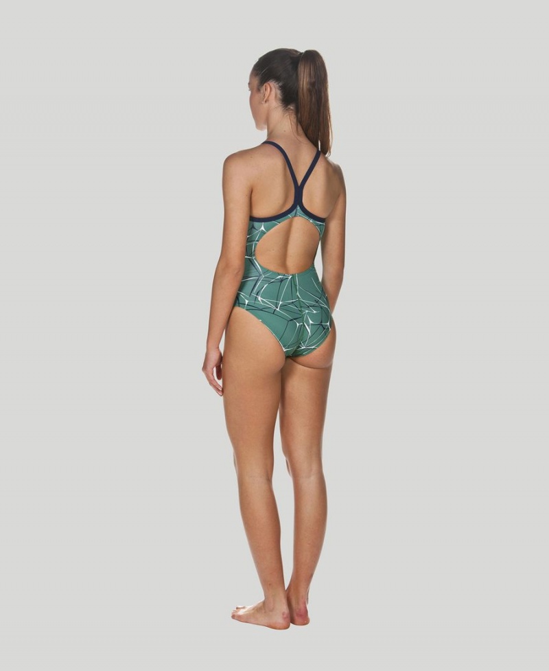 Maillot de Bain Arena D'eau Light Drop Back Vert Bleu Marine Femme | FDX-80159729