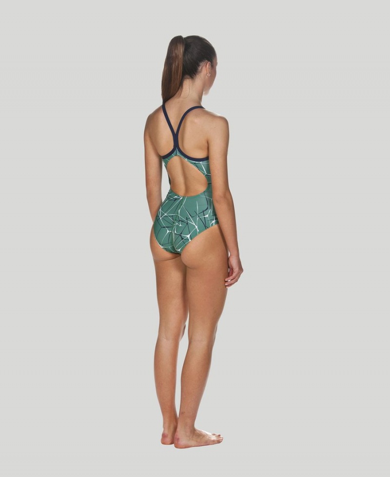 Maillot de Bain Arena D'eau Light Drop Back Vert Bleu Marine Femme | FDX-80159729