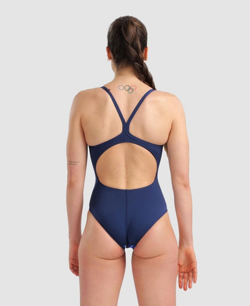 Maillot de Bain Arena Marbled Lightdrop Back Bleu Marine Multicolore Femme | HAY-65370459