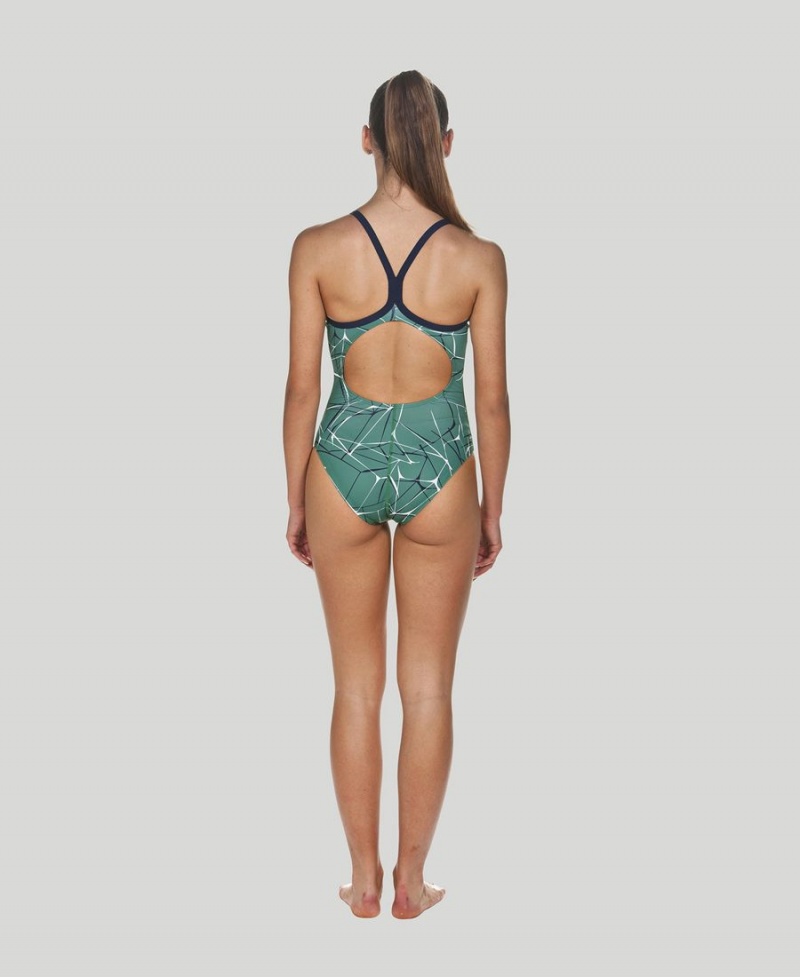 Maillot de Bain Arena D'eau Light Drop Back Vert Bleu Marine Femme | FDX-80159729