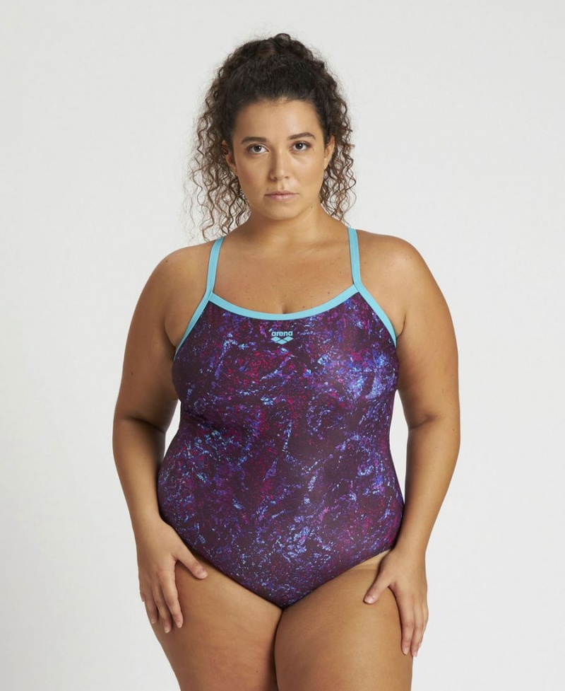 Maillot de Bain Arena Mountains Texture Light Drop Back Plus Turquoise Multicolore Femme | VIR-53731449