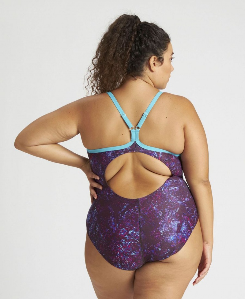 Maillot de Bain Arena Mountains Texture Light Drop Back Plus Turquoise Multicolore Femme | VIR-53731449