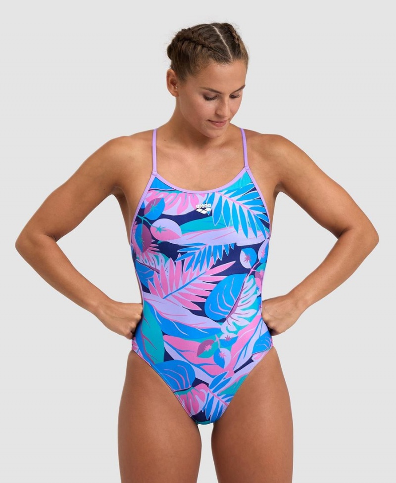 Maillot de Bain Arena Tropic Dentelle Back Violette Bleu Marine Multicolore Femme | BTC-44427877