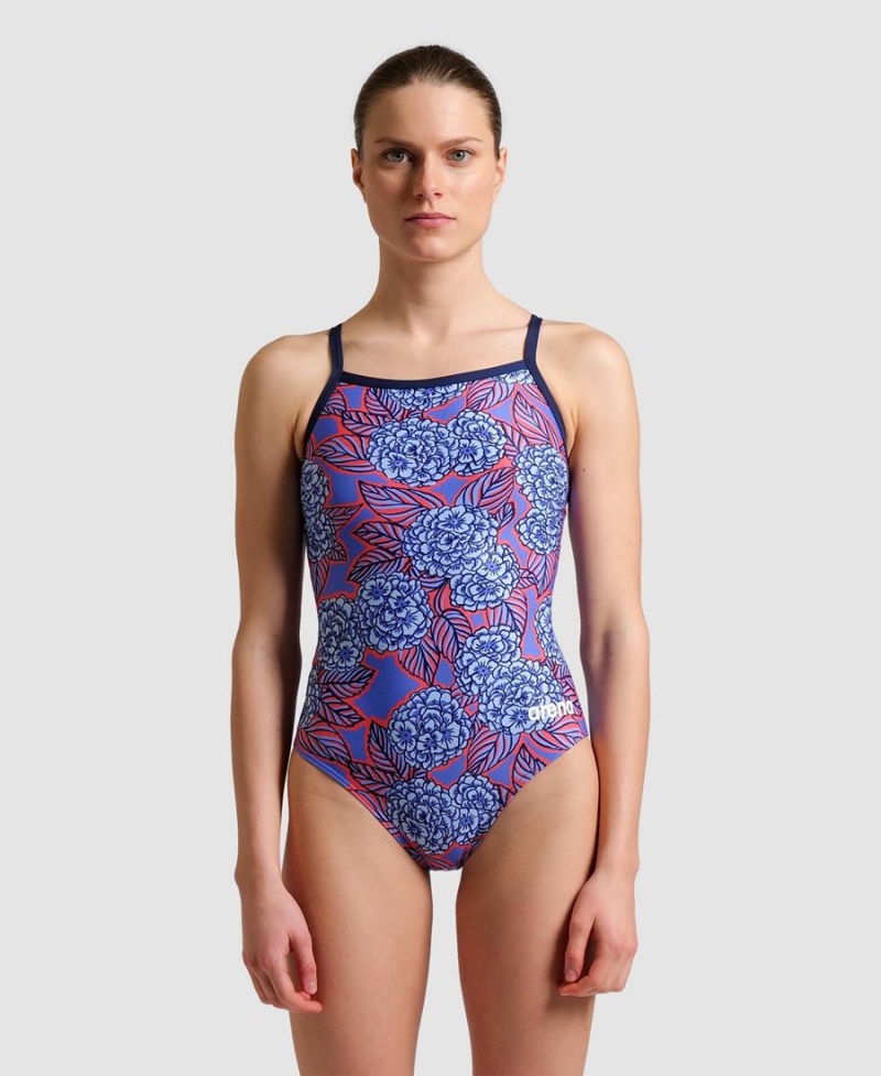 Maillot de Bain Arena Hydrangea Bouquet Light Drop Back Bleu Marine Rouge Blanche Femme | VCR-61788707