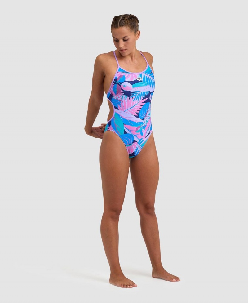 Maillot de Bain Arena Tropic Dentelle Back Violette Bleu Marine Multicolore Femme | BTC-44427877