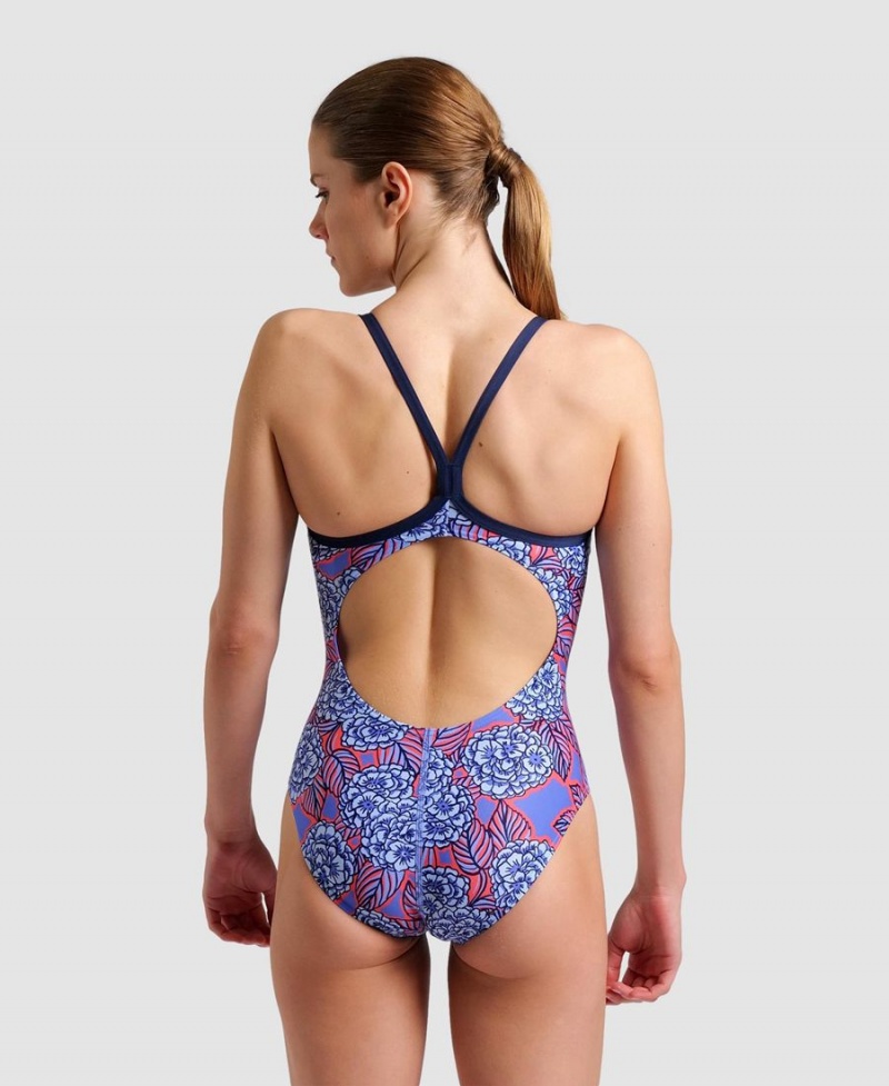 Maillot de Bain Arena Hydrangea Bouquet Light Drop Back Bleu Marine Rouge Blanche Femme | VCR-61788707