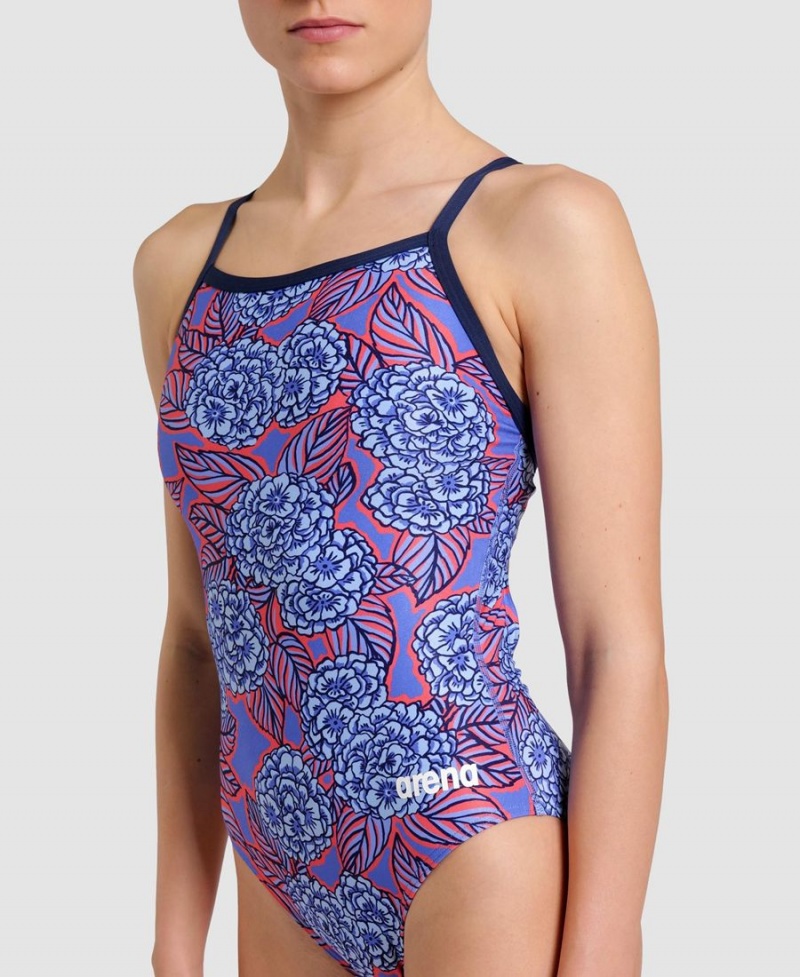 Maillot de Bain Arena Hydrangea Bouquet Light Drop Back Bleu Marine Rouge Blanche Femme | VCR-61788707