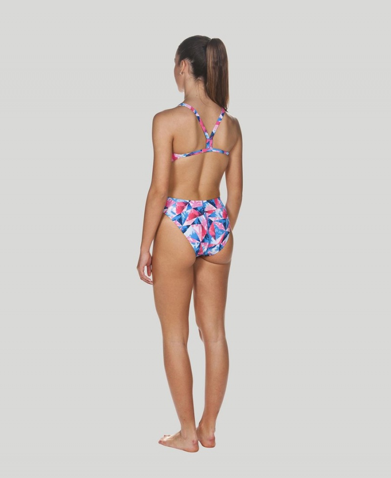 Maillot de Bain Arena Tropical Challenge Back Rose Blanche Bleu Femme | KOD-63088219