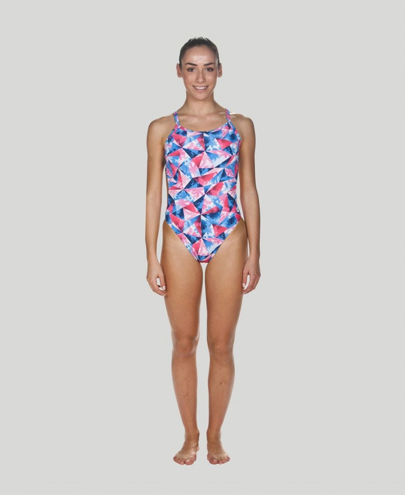 Maillot de Bain Arena Tropical Challenge Back Rose Blanche Bleu Femme | KOD-63088219