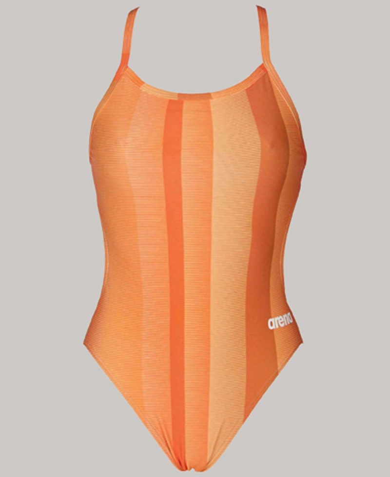 Maillot de Bain Arena Blended Stripe Challenge Back Orange Femme | NNN-86960330