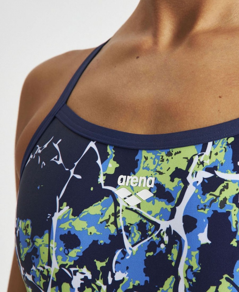 Maillot de Bain Arena Earth Texture Challenge Back Bleu Marine Vert Multicolore Femme | JZO-85188664