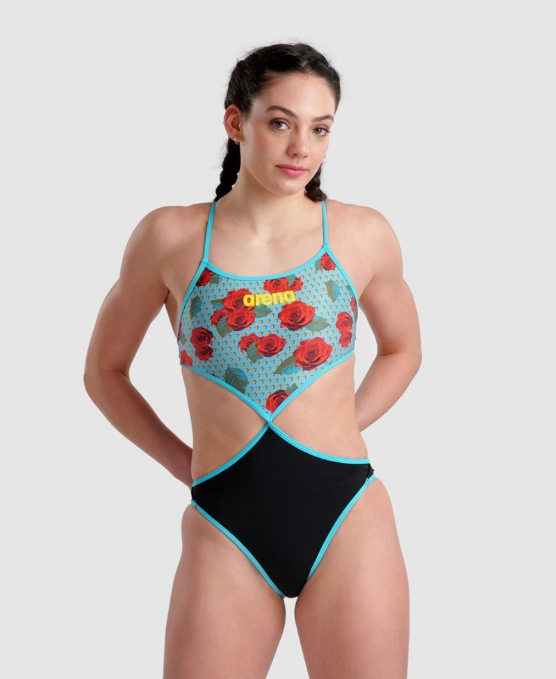 Maillot de Bain Arena Rule Breaker Twist'N'Mix Noir Turquoise Multicolore Femme | VVZ-08838803