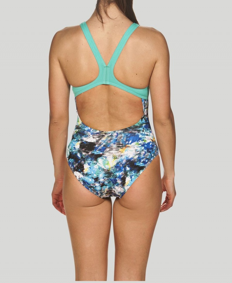 Maillot de Bain Arena Floral Dots Swim Pro Back Blanche Multicolore Femme | XXK-28968123