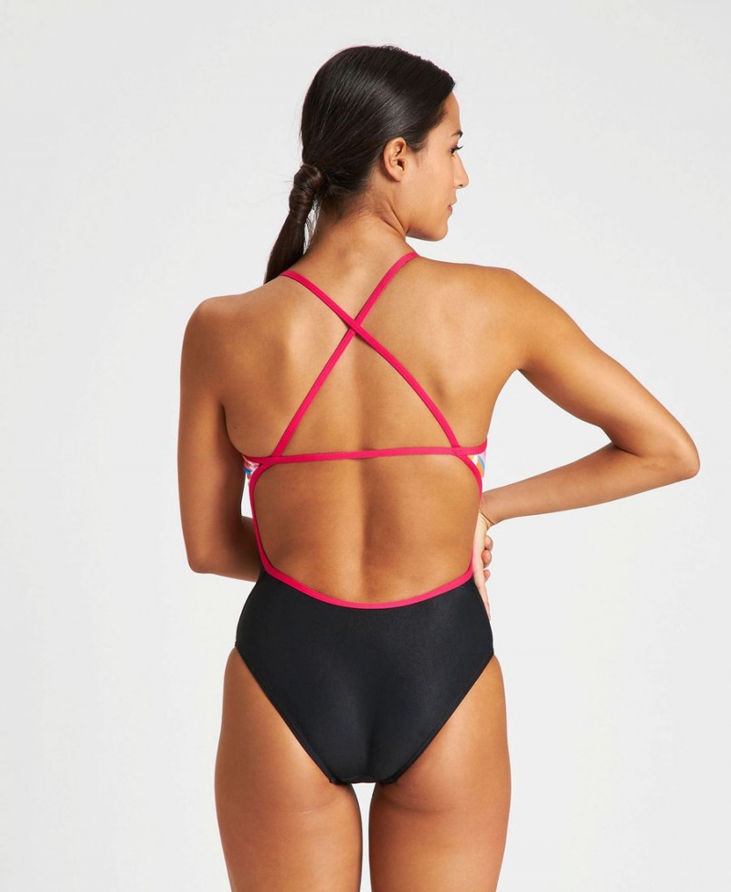 Maillot de Bain Arena Dots & Half Accelerate Back Noir Rose Femme | IKH-84001566