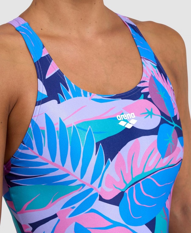 Maillot de Bain Arena Tropic Control Pro Back Violette Bleu Marine Multicolore Femme | MSO-85561465