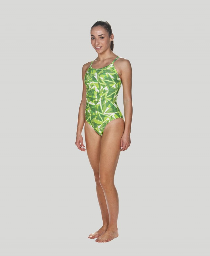 Maillot de Bain Arena Shattered Glass Light Drop Back Vert Femme | JTS-99421690