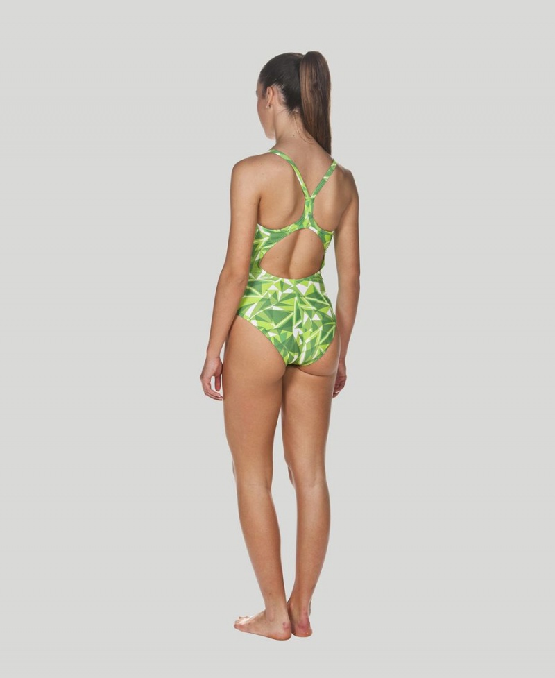 Maillot de Bain Arena Shattered Glass Light Drop Back Vert Femme | JTS-99421690