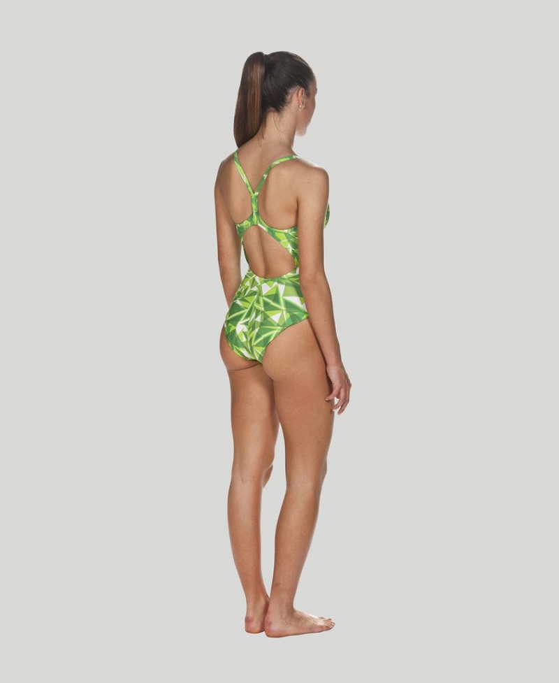 Maillot de Bain Arena Shattered Glass Light Drop Back Vert Femme | JTS-99421690