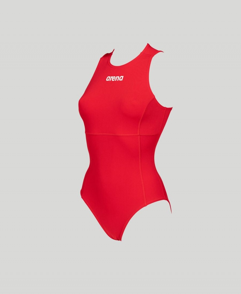 Maillot de Bain Arena Solid Waterpolo Rouge Femme | KJZ-98377765