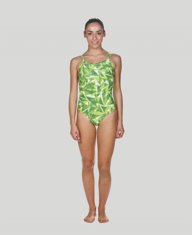 Maillot de Bain Arena Shattered Glass Light Drop Back Vert Femme | JTS-99421690