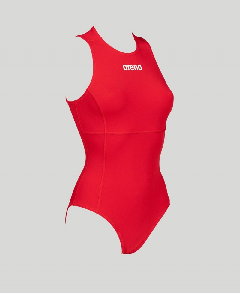 Maillot de Bain Arena Solid Waterpolo Rouge Femme | KJZ-98377765