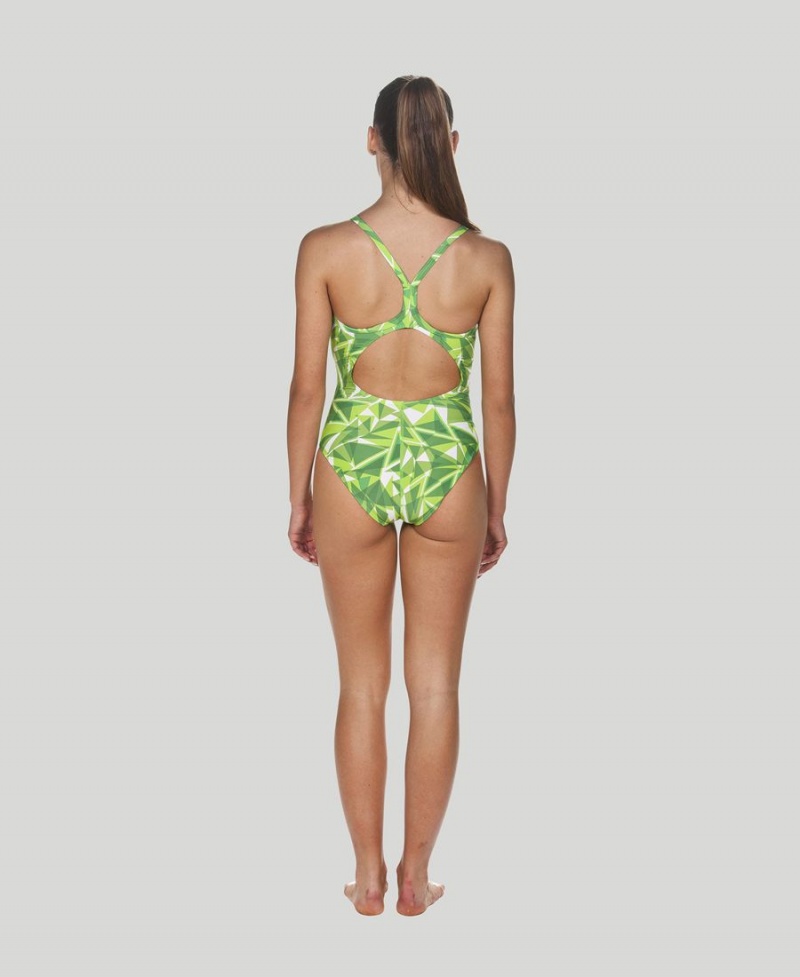 Maillot de Bain Arena Shattered Glass Light Drop Back Vert Femme | JTS-99421690