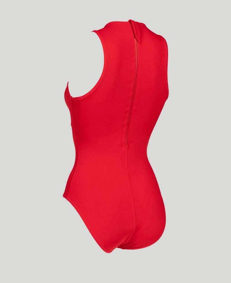 Maillot de Bain Arena Solid Waterpolo Rouge Femme | KJZ-98377765