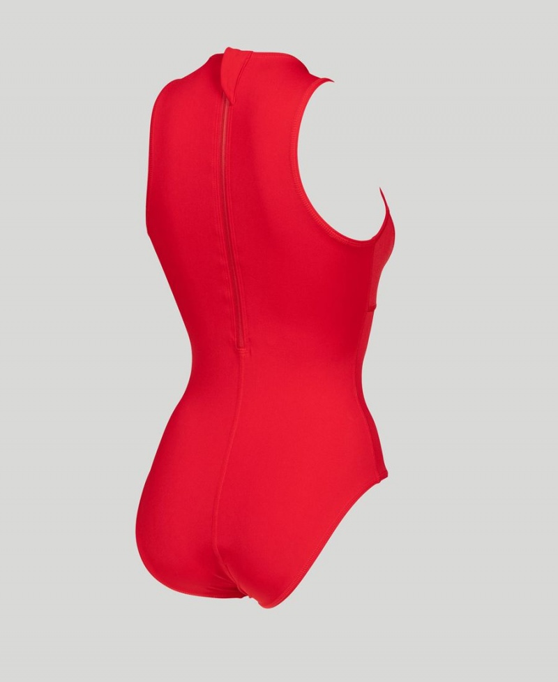 Maillot de Bain Arena Solid Waterpolo Rouge Femme | KJZ-98377765