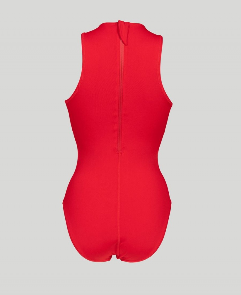 Maillot de Bain Arena Solid Waterpolo Rouge Femme | KJZ-98377765