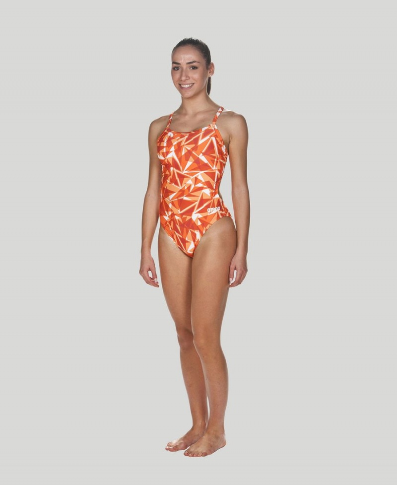 Maillot de Bain Arena Shattered Glass Challenge Back Orange Femme | NOA-55660262