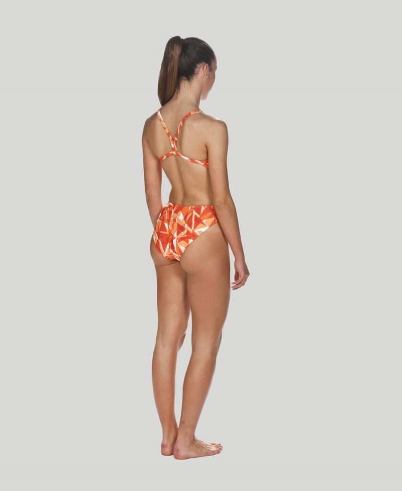 Maillot de Bain Arena Shattered Glass Challenge Back Orange Femme | NOA-55660262