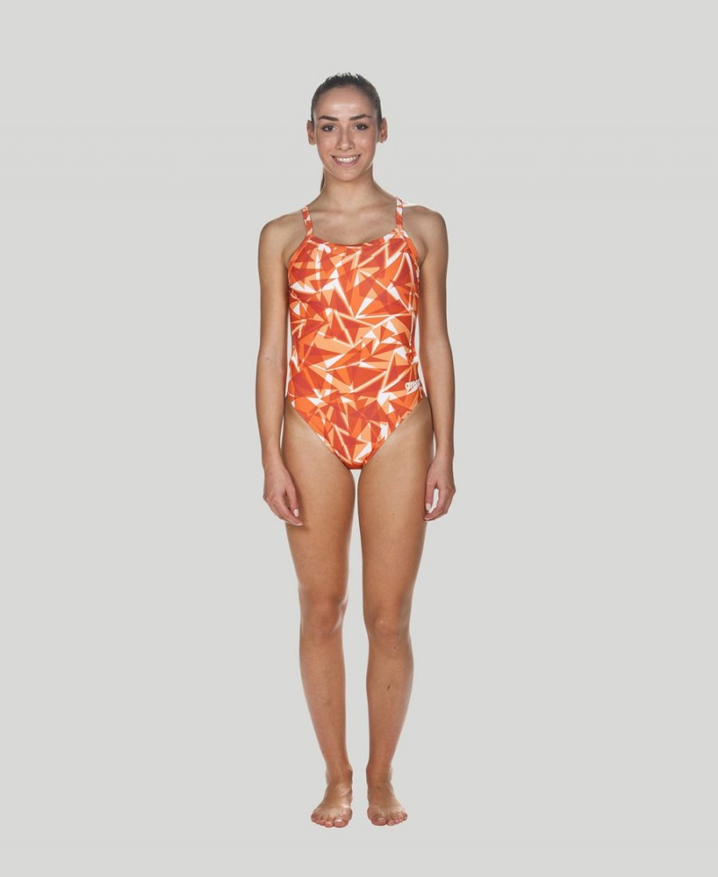 Maillot de Bain Arena Shattered Glass Challenge Back Orange Femme | NOA-55660262